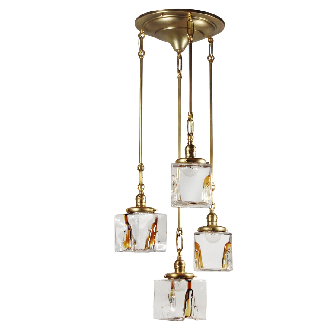 Antique Semi Flush-Mount Chandelier with Art Deco Glass Shades
