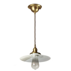 Brass Pendant Light with Milk Glass Shade, Antique Lighting