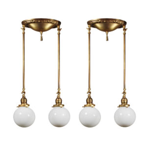 Matching Antique Brass Semi Flush-Mount Chandelier with Glass Shades