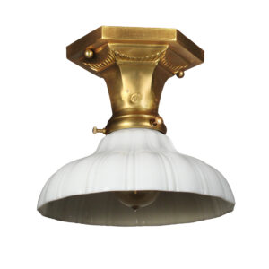 Petite Antique Flush Mount Light with Milk Glass Shade, Early 1900’s