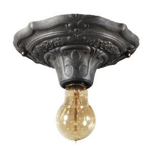 Antique Exposed Bulb Flush Mount Fixture, Fleur De Lis
