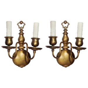 Pair of Antique Brass Adam Style Double-Arm Sconces, Early 1900’s