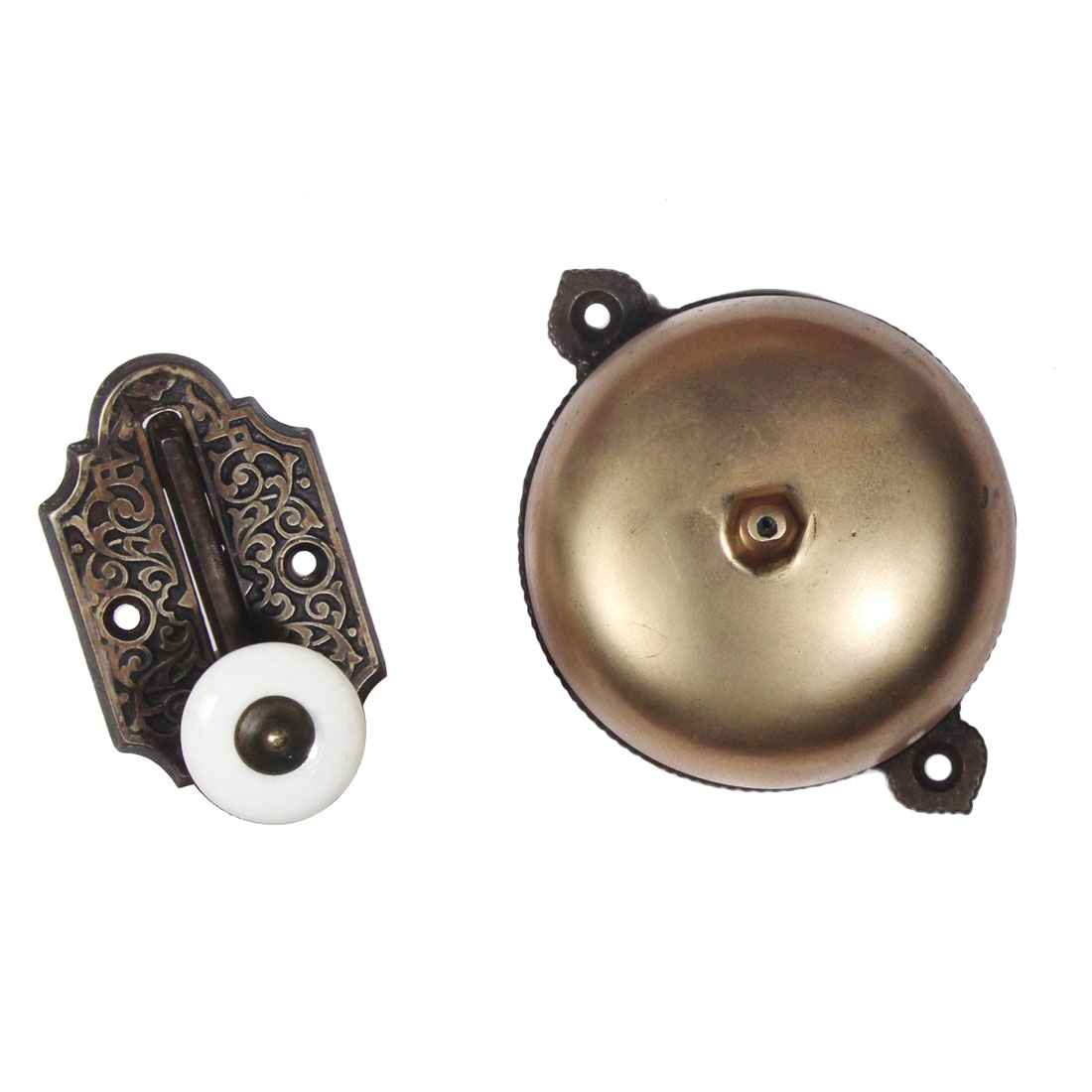 Antique Mechanical Doorbell with Decorative Lever, c. 1874