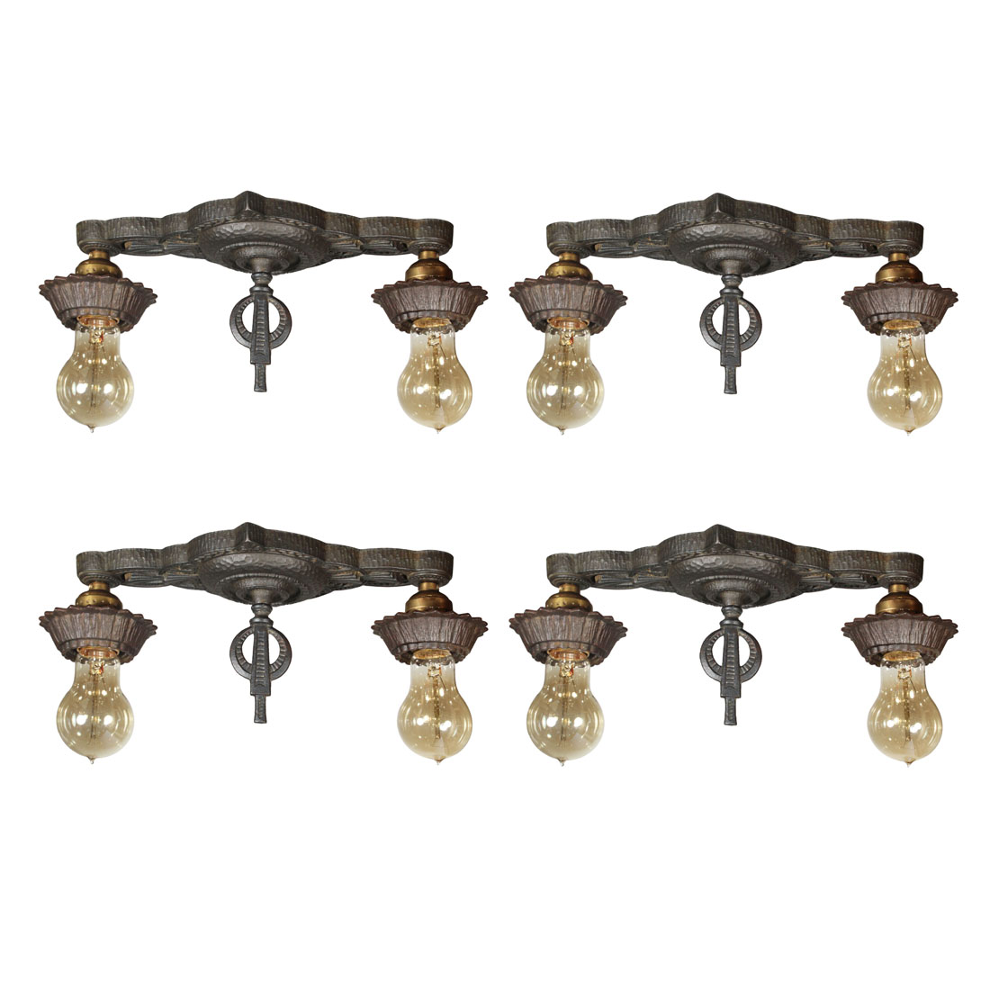 Matching Antique Cast Iron Two-Light Flush Mount Fixtures, Moe Bridges