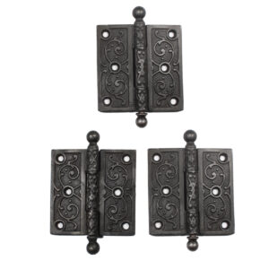 Set of Three Reclaimed Decorative Cast Iron 3.5” Hinges, Antique Hardware