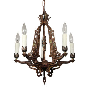 Spanish Revival Five-Light Chandelier, Antique Lighting