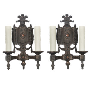 Cast Iron Double Arm Sconce Pair, Antique Lighting