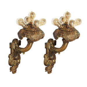 Substantial Pair of Antique Cast Bronze Theater Sconces, E.F. Caldwell Attributed