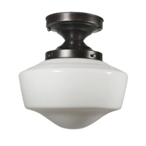 Antique Flush Mount Light with Schoolhouse Shade, c. 1920