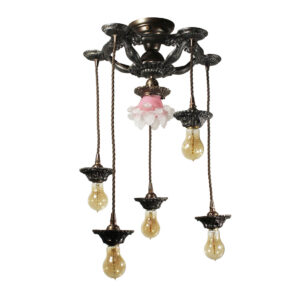 Antique Semi-Flush Chandelier with Exposed Bulbs, Early 1900’s