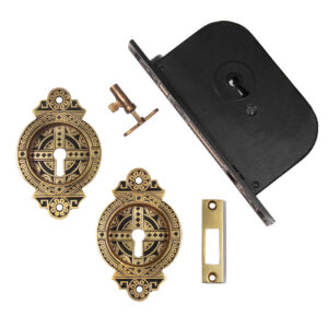 Complete Antique Bronze Eastlake Pocket Door Hardware Set for Single Door, c.1880