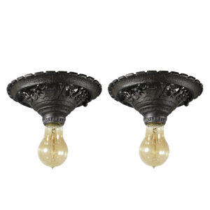 Matching Antique Cast Iron Exposed Bulb Flush Mount Fixtures, Spanish Revival