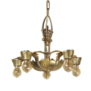 Antique Brass Art Deco Exposed Bulb Chandelier by Lincoln
