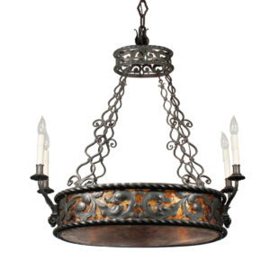 Large Antique Cast Iron Chandelier with Mica