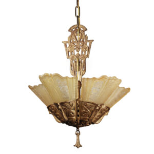 Antique Art Deco Slip Shade Chandelier by Lightolier, “Stylux”