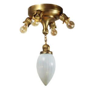 Antique Semi-Flush Chandelier with Exposed Bulbs, Early 1900’s