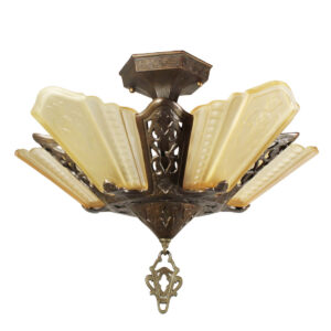 Antique Art Deco Semi-Flush Slip Shade Chandelier, Virden Co.