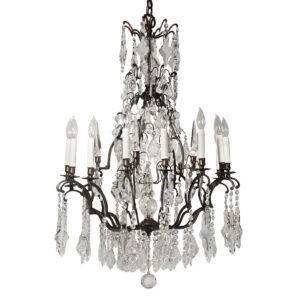 Large Antique Neoclassical Chandelier with Crystal Prisms