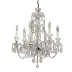 Vintage Glass 6-Light Chandelier with Prisms