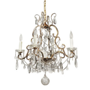 Vintage Four-Arm Chandelier with Prisms, c. 1940