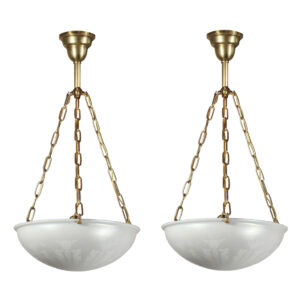 Matching Antique Calcite Inverted Dome Chandeliers, Steuben