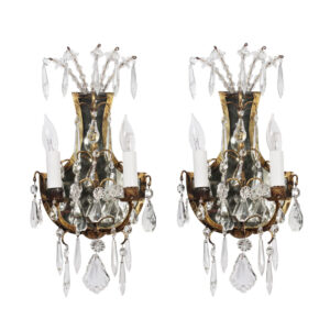 Pair of Antique Mirrored Neoclassical Sconces with Prisms, c. 1930