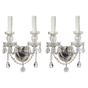 Pair of Antique Glass Neoclassical Sconces with Prisms