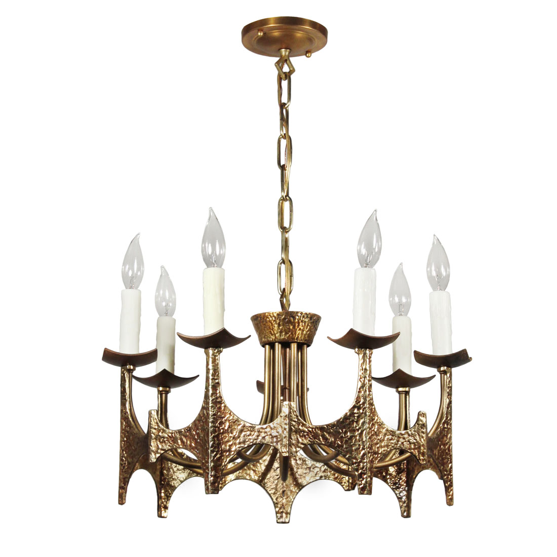 SOLD Vintage Brutalist Seven-Light Chandelier, Moe Bridges