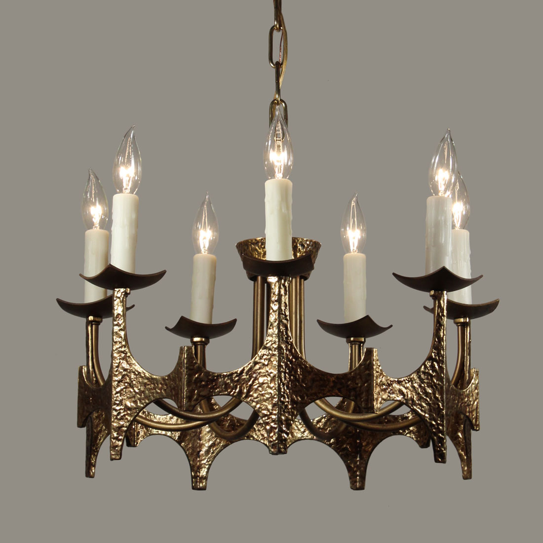 SOLD Vintage Brutalist Seven-Light Chandelier, Moe Bridges