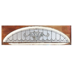 Reclaimed Arched American Leaded Glass Window Transom, Shield