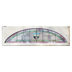 Salvaged Arched American Stained Glass Window Transom, Shield
