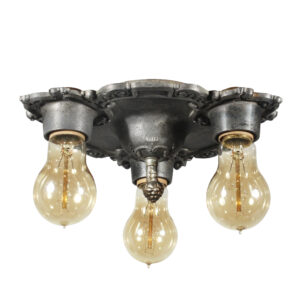Flush-Mount Chandelier with Exposed Bulbs, Antique Lighting