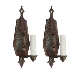 Antique Pair of Single-Arm Cast Iron Tudor Sconces
