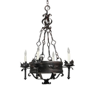 Substantial Antique Cast Iron Tudor Chandelier, Fleur De Lis