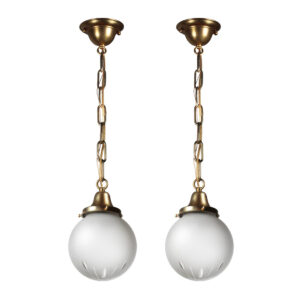 Matching Petite Antique Pendant Light Fixtures with Frosted Glass Shades