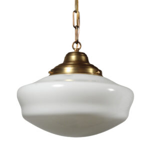 Large Antique Brass Schoolhouse Pendant Light, c. 1920