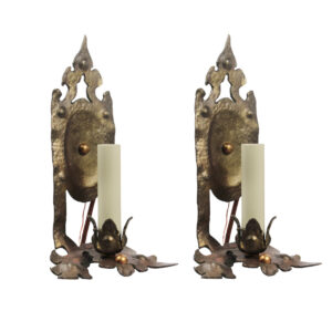Pair of Antique Single-Arm Bronze Tudor Sconces, Early 1900’s