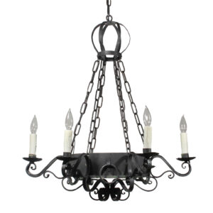 Large Antique Cast Iron Six-Light Tudor Chandelier, Early 1900’s