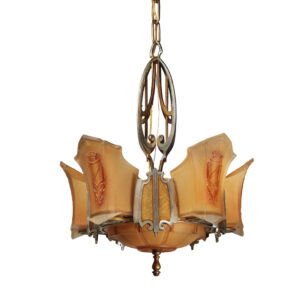 Antique Art Deco Slip Shade Chandelier, c.1930
