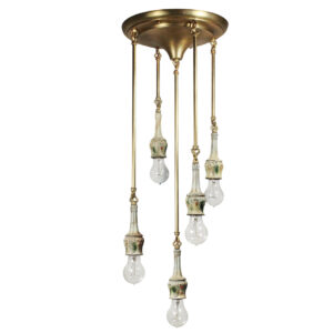 Antique Semi Flush-Mount Chandelier with Exposed Bulbs, Polychrome