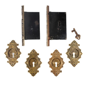 Antique Cast Bronze Pocket Door Hardware Set for Double Doors, Branford