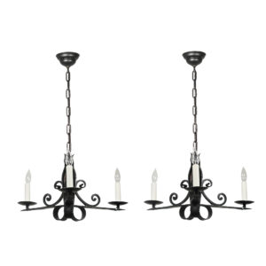 Antique Cast Iron Three-Light Chandeliers, Early 1900’s