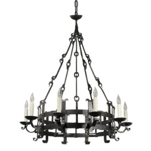 Large Antique Cast Iron Tudor Chandelier, Early 1900’s