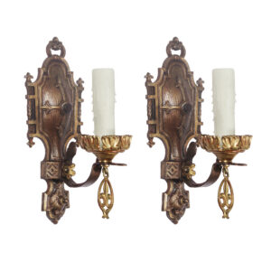 Antique Single-Arm Tudor Sconce Pair, Fleur de Lis