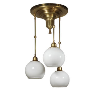 Antique Brass Semi Flush-Mount Chandelier with Glass Shades