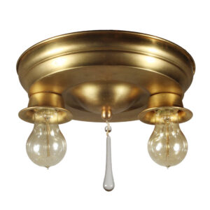 Brass Two-Light Flush Mount Fixture, Antique Lighting