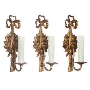 Set of Antique Cast Bronze Single-Arm Sconces, Ribbons