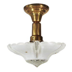 Flush Mount Light Fixture with Glass Shade, Vintage Lighting