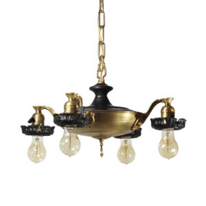 Antique Brass Exposed Bulb Chandelier, Two-Tone