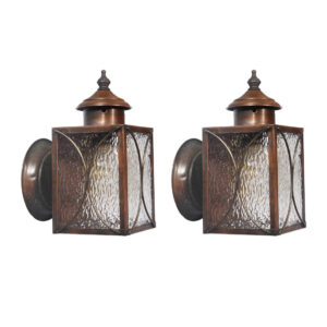 Pair of Antique Copper Wall-Mount Lantern Sconces with Glass